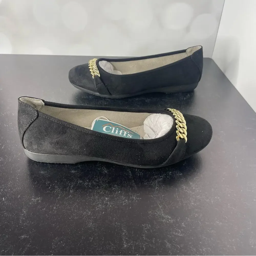 CLIFFS BY WHITE MOUNTAIN Women's Charmed Ballet Flats Black Suedette sz 9W Wide